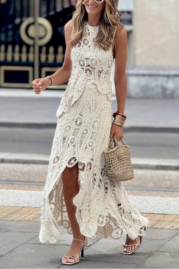 Casual Irregular Hollow Lace Skirt