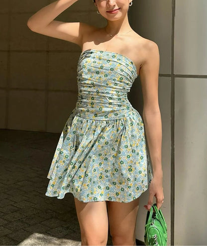 Floral Ruched Tube Mini Dress