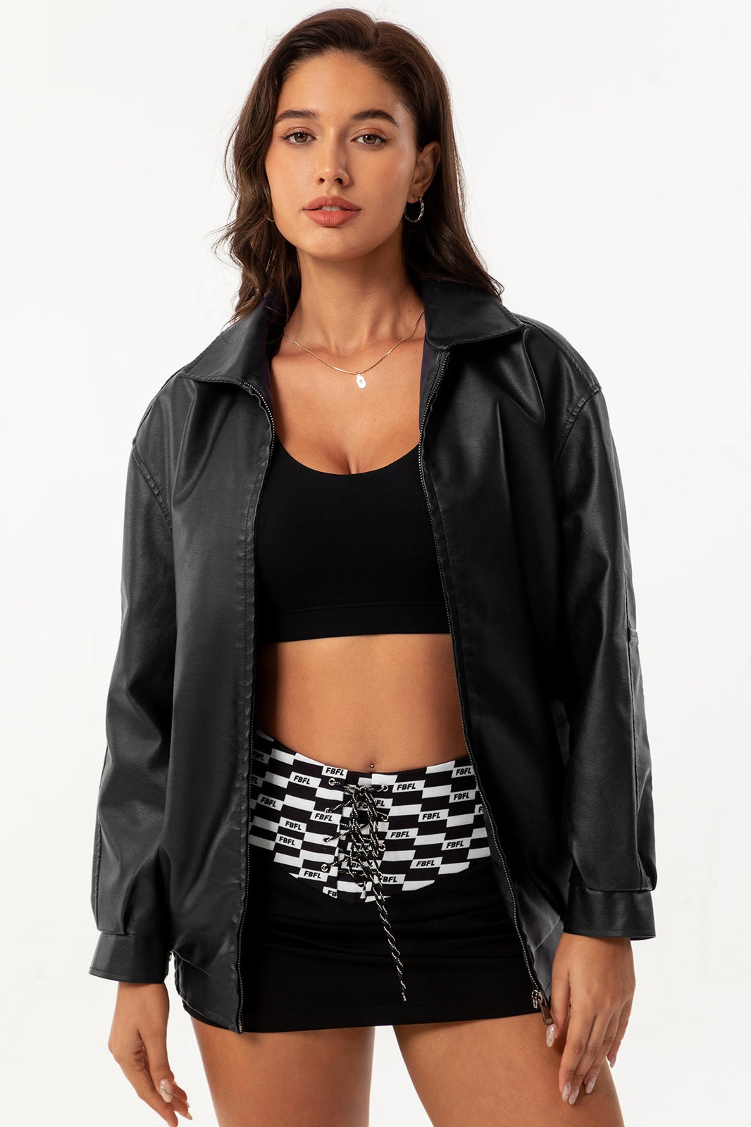 Oversized Lapel Leather Jacket