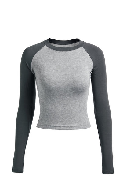 Raglan Sleeve Rib Crop Top