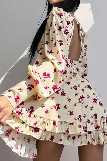 Floral Long Sleeve Party  Dress