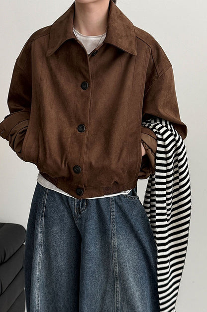 Short Suede Lapel Collar Jacket