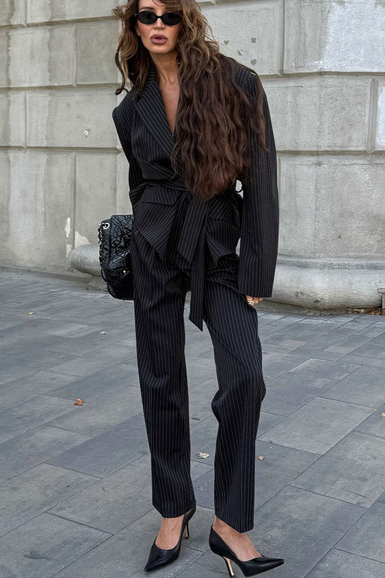 Striped Long Sleeve Blazer Suit Coat