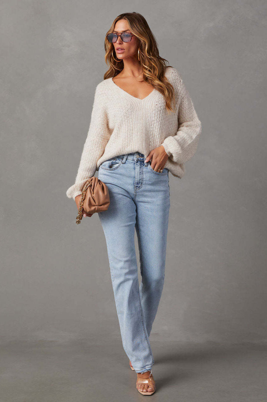 High Waist Light Wash Straight Jean