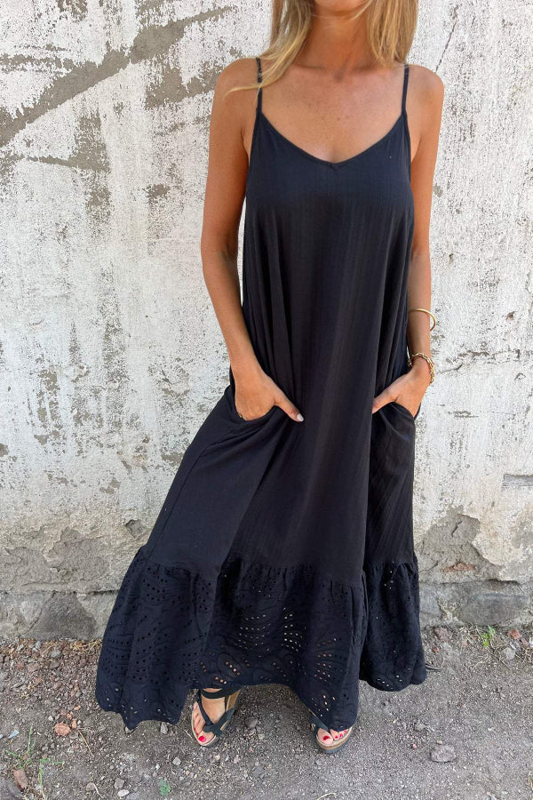 Cotton and Linen Suspender Long Dress