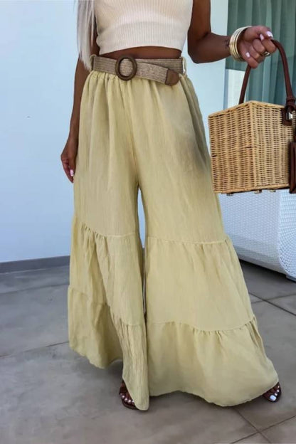 Casual elastic pants high waisted flared pants