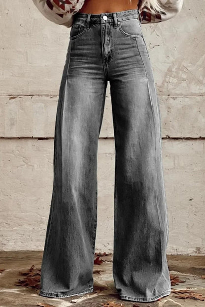 Women's Wide-Leg Printed Jeans – Flared Statement Denim Trousers