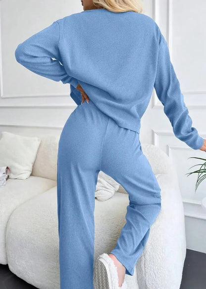 Sky Blue Ribbed Knit Lounge Set