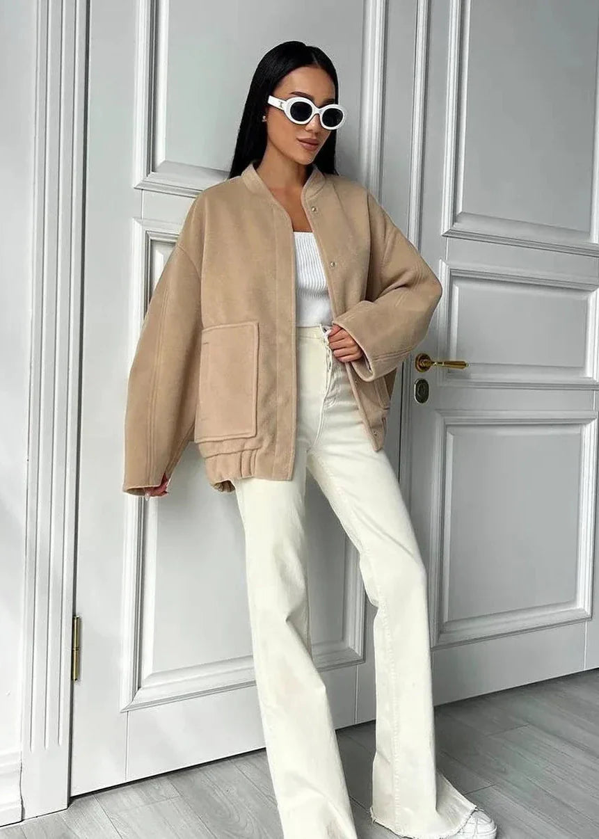 Chic Oversized Stand Collar Women's Coat with Large Pockets