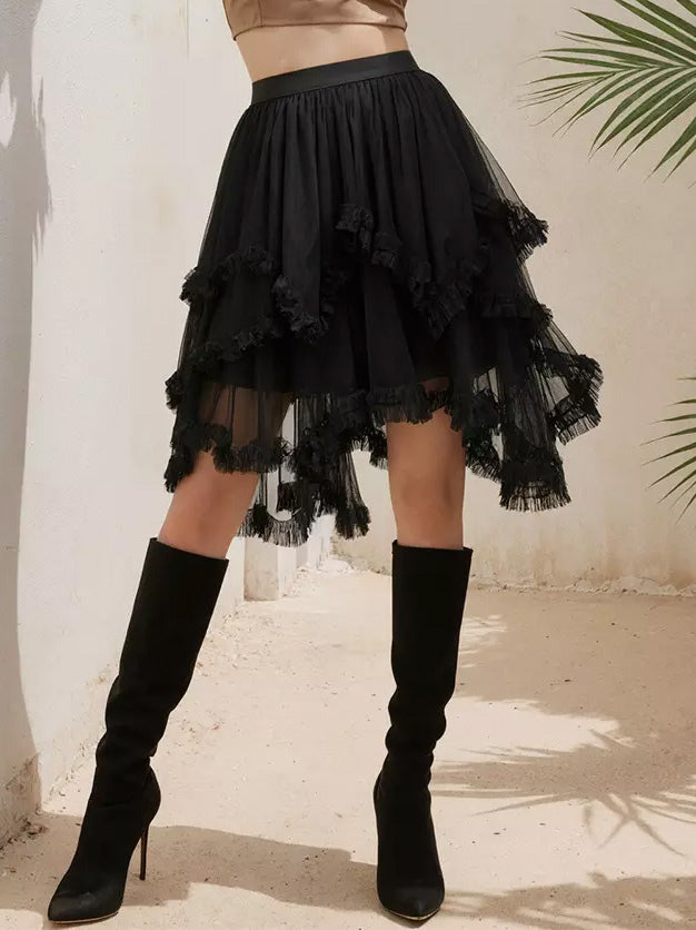 Tiered Ruffle Mesh Irregular High Low Tutu Gothic Lolita Skirt For Women 2026