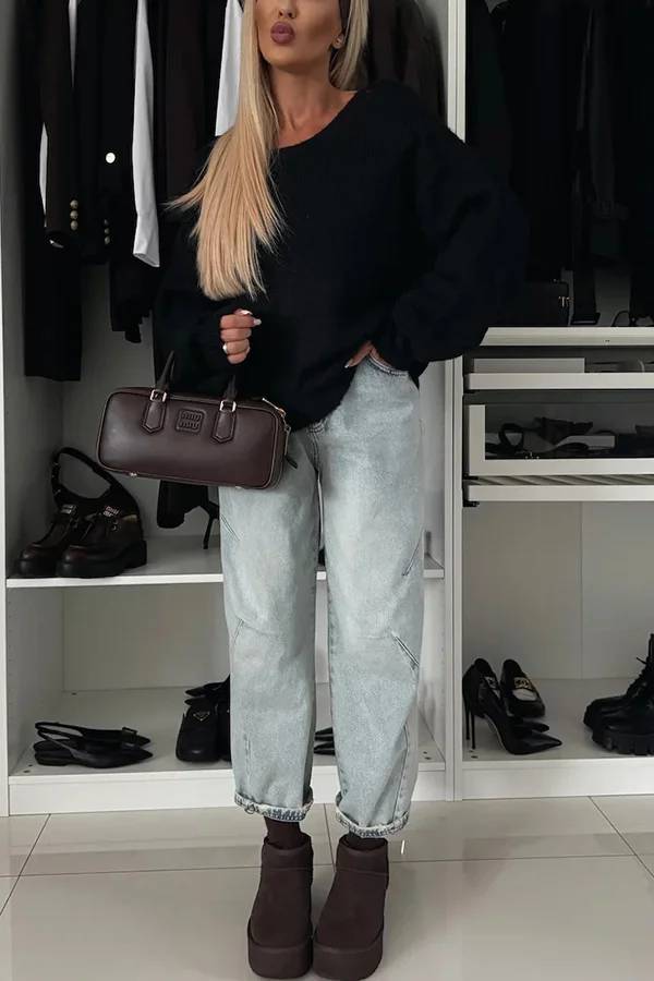 Fashionable Charm Knit Back Leopard Print Bow Tie-up Relaxed Sweater