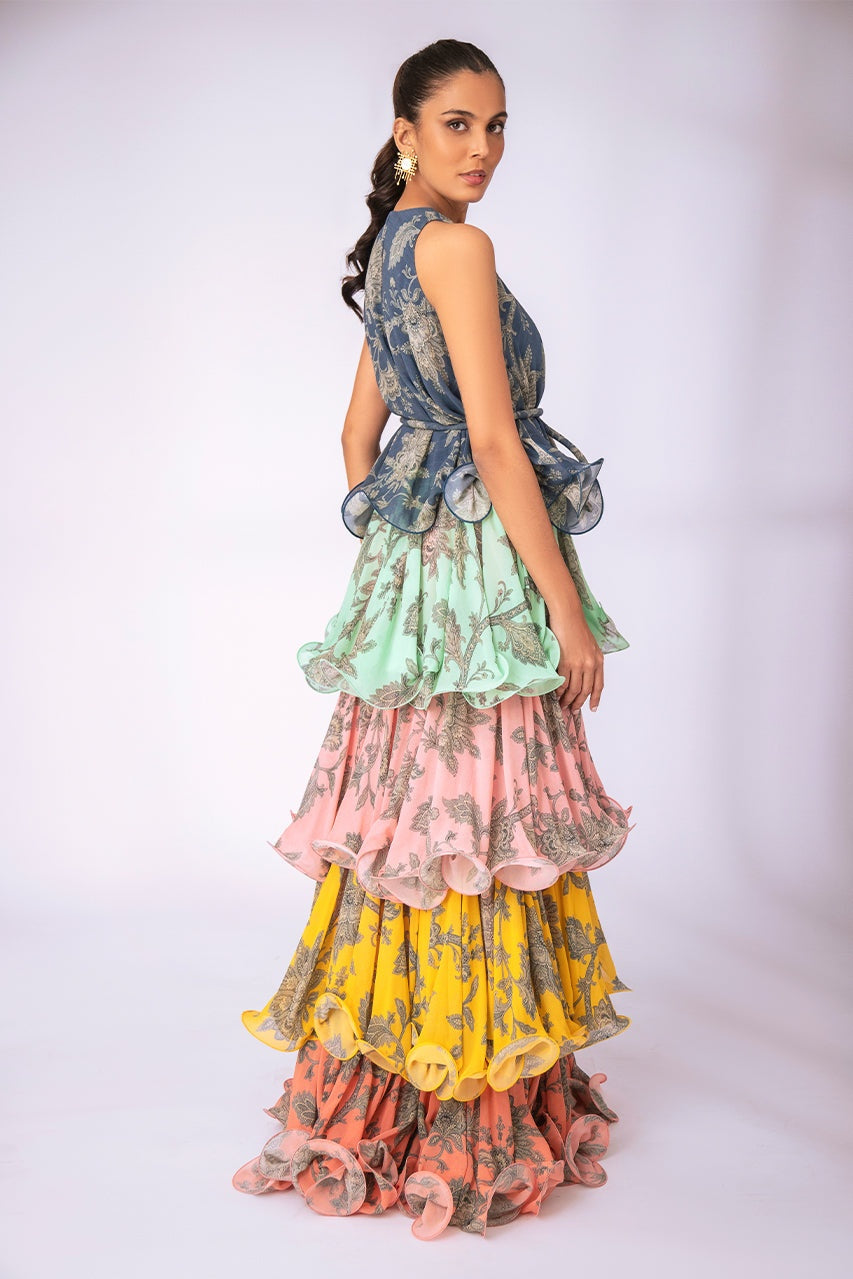 Cynthia Printed Tiered Ruffle Maxi Dress