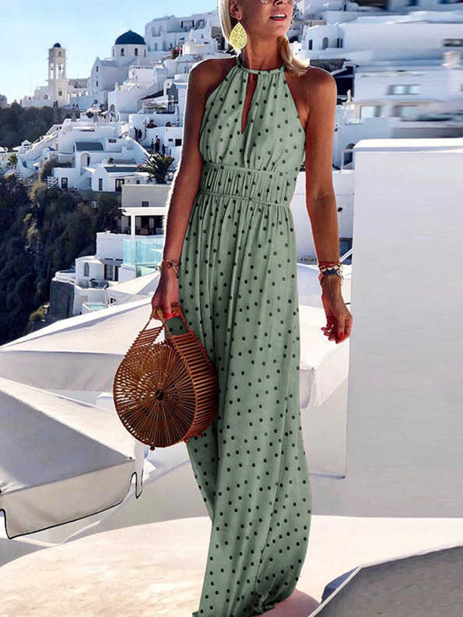 Round Neck Drawstring Print Dress