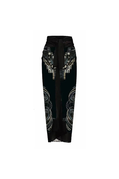 Floral Print One-Piece with 3D Black Flower