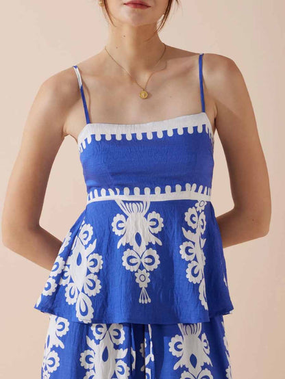 Exquisite Ethnic Floral Contrast Print Tank Top