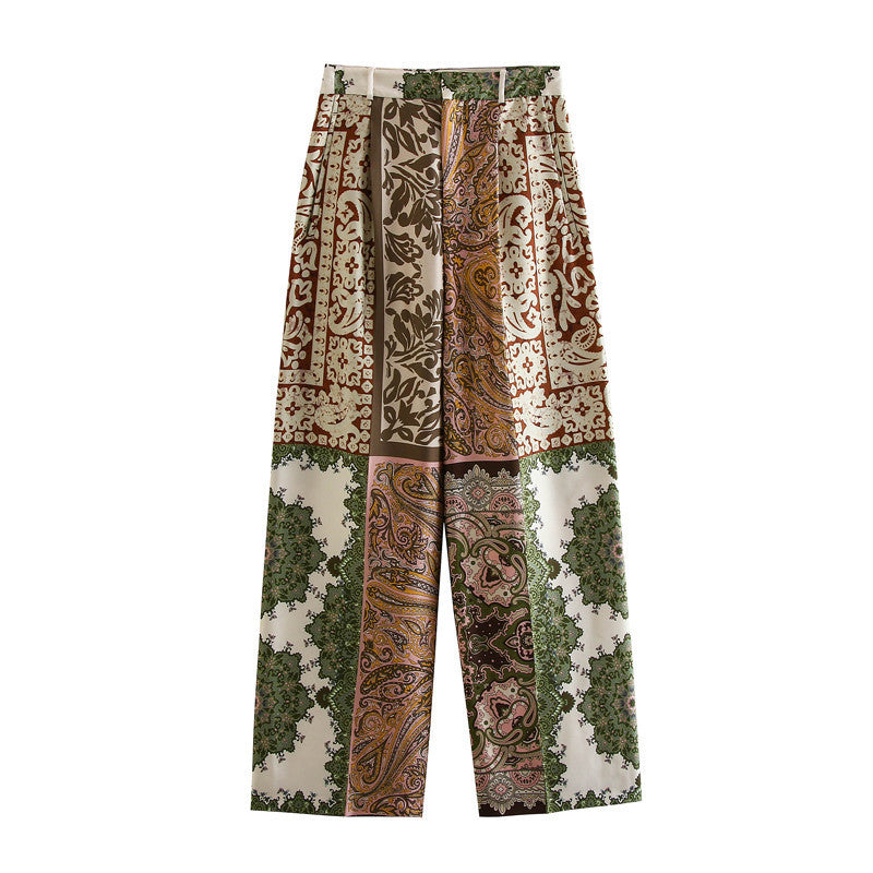 Patchwork Cape Shirt Print Pants Set