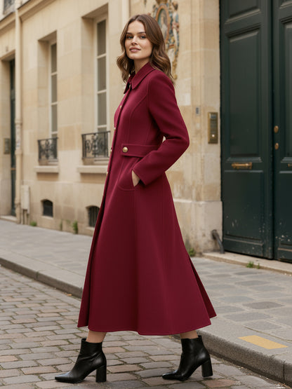 Vintage Wool Cashmere Blend Coat With Golden Buttons For Women 2026
