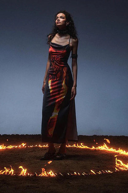 Flame Print Cami Maxi Dress