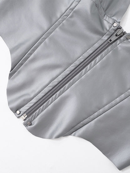 Zip Backless V Neck Halter Vest