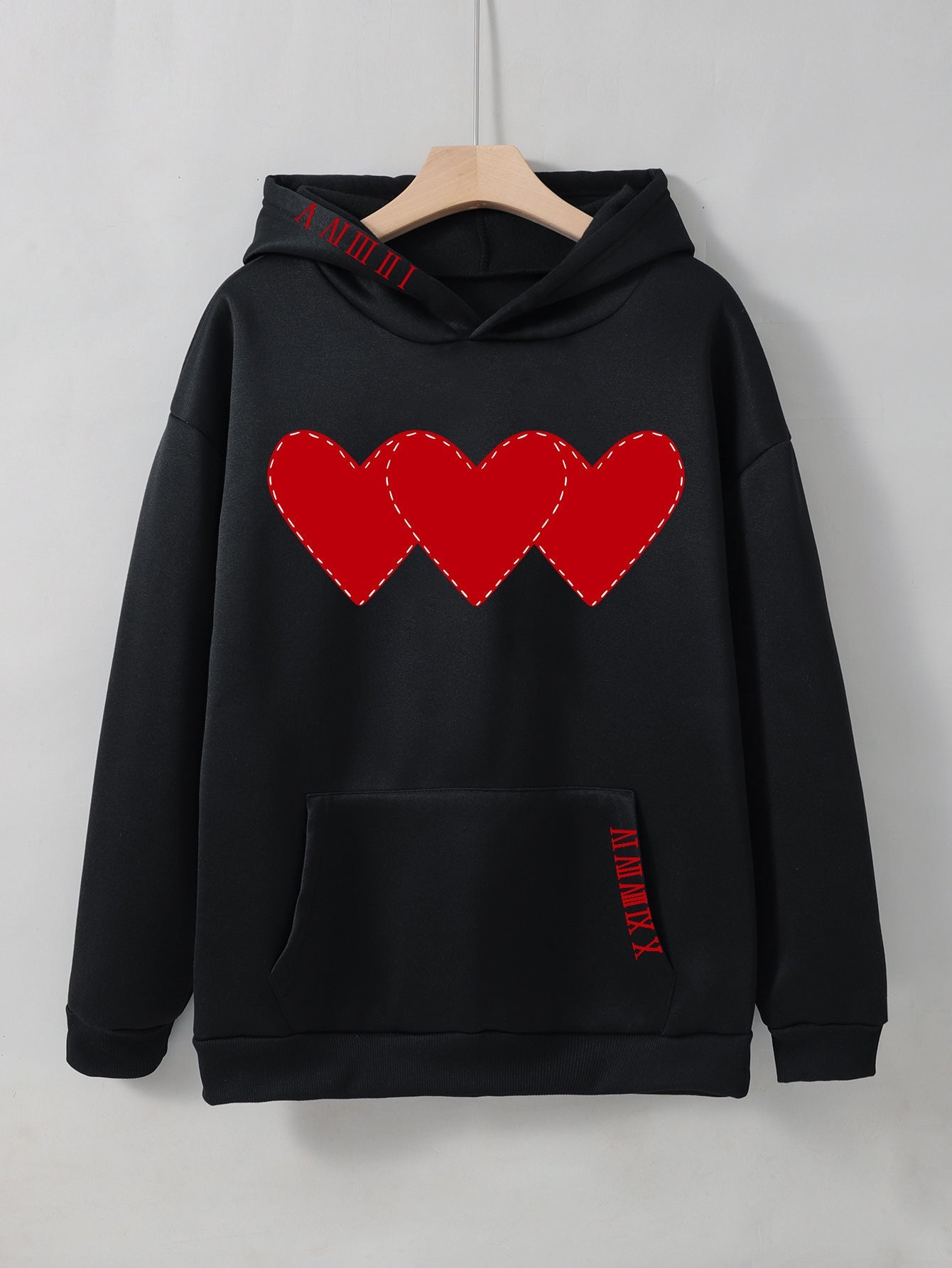 Triple Heart Stitched Drawstring Hoodie