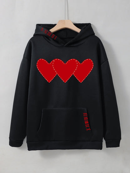 Triple Heart Stitched Drawstring Hoodie