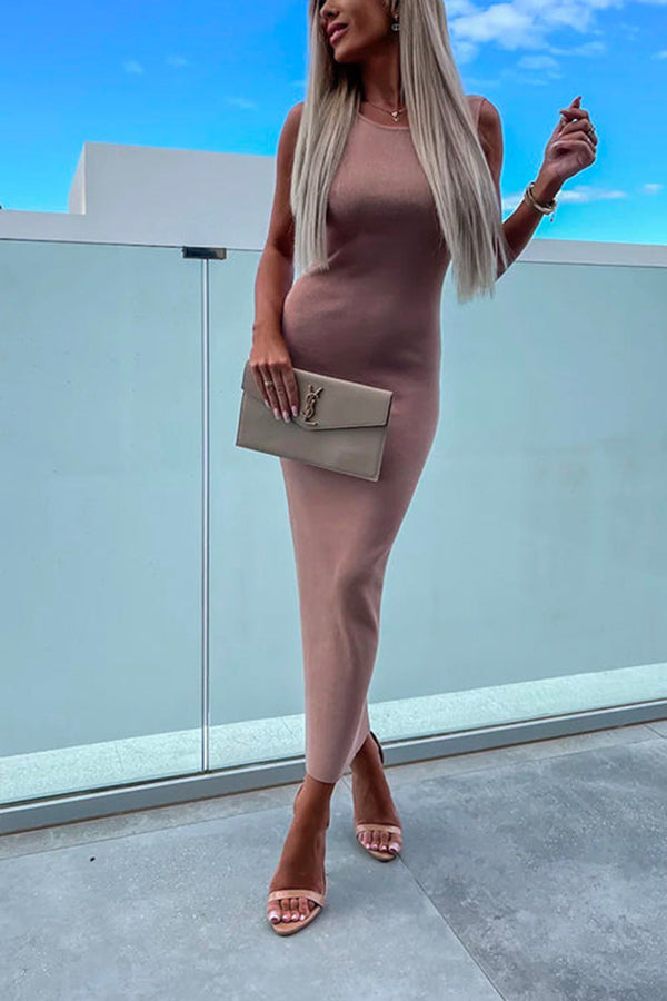 Crewneck Sleeveless Bodycon Dress