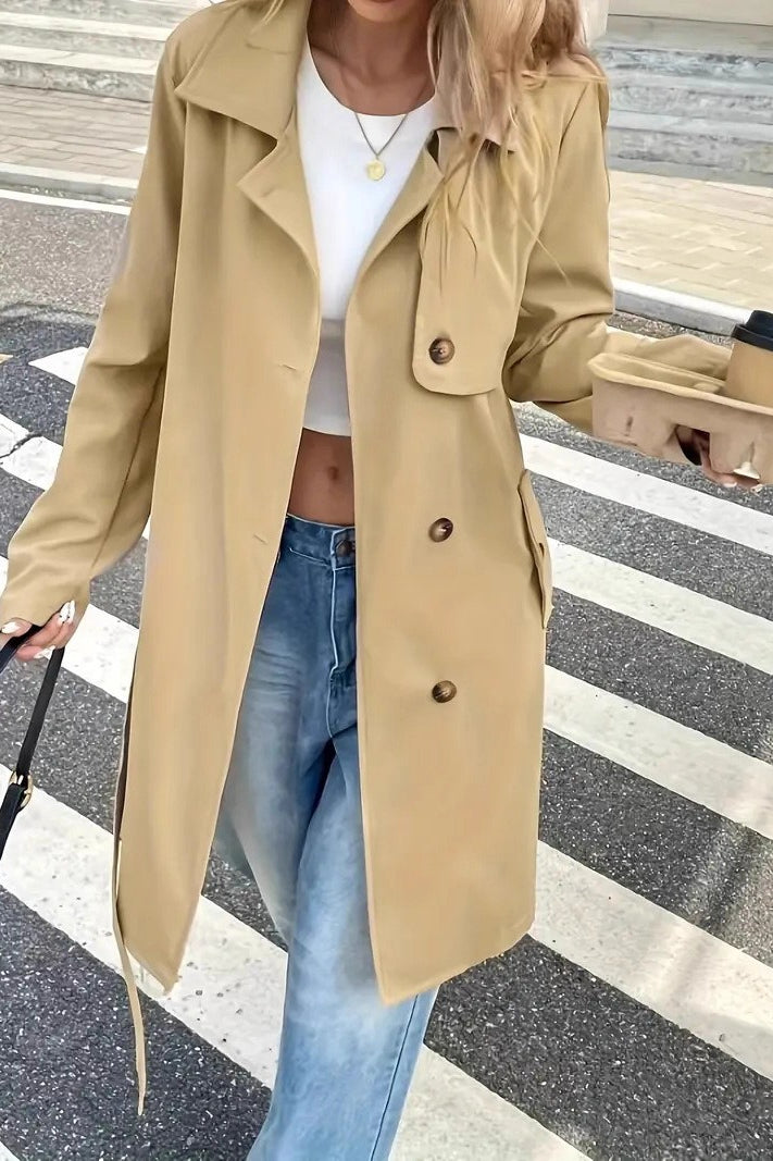 Casual Waist Tie Single Breasted Overcoat