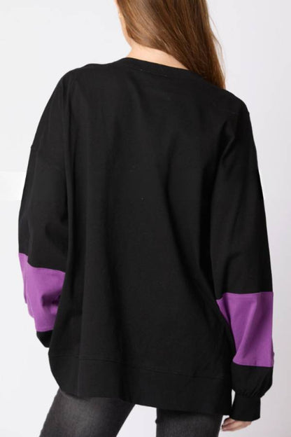 Halloween Letter Sequined Colorblock Sweatshirt Casual Top