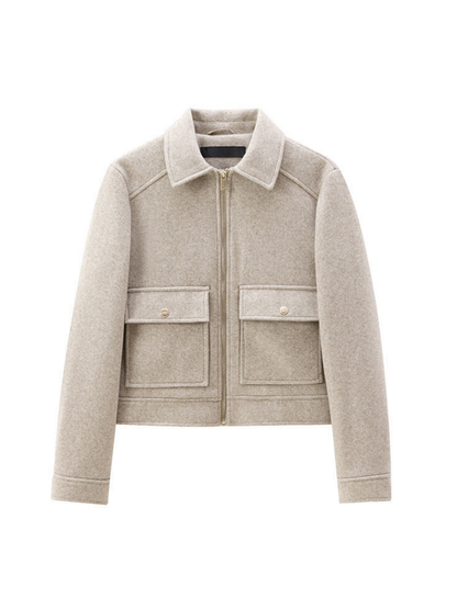 Tweed Lapel Zipper Jacket