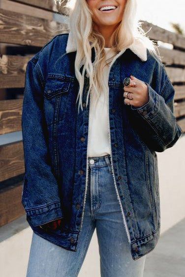 Fleece Lined Denim Bomber Jacket