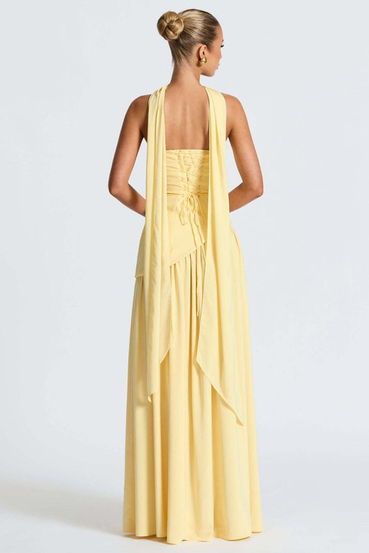 Solid Bustier High Slit Formal Dress