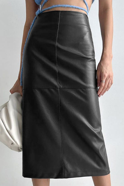 PU Leather Split Slim-Fit Skirt