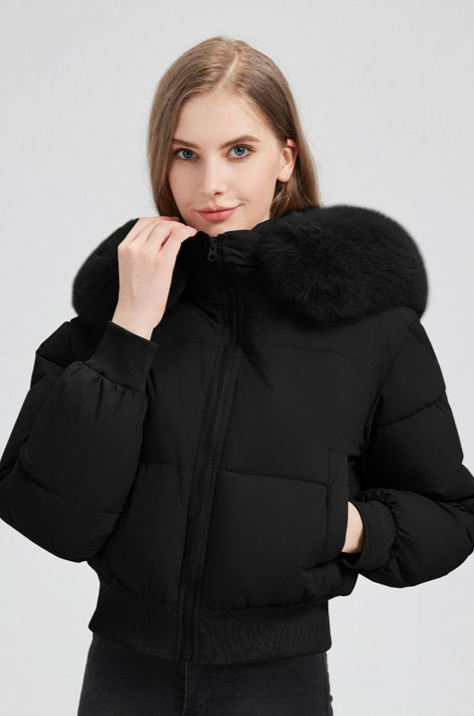 Plush Hooded Faux Fur Collar Puffer Jacket
