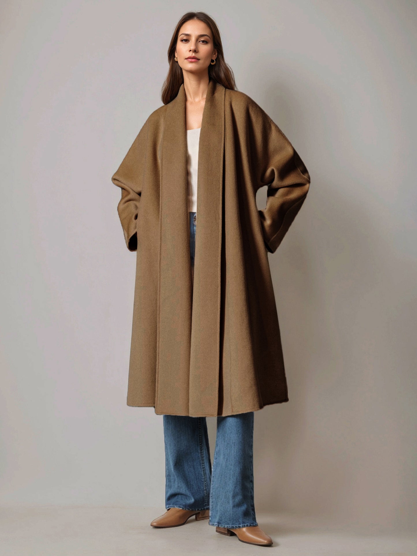 Burgundy Wool Cashmere Blend Wrap Coat For Woman Lapel Elegant Belted Double-Faced Winter Outerwear 2026