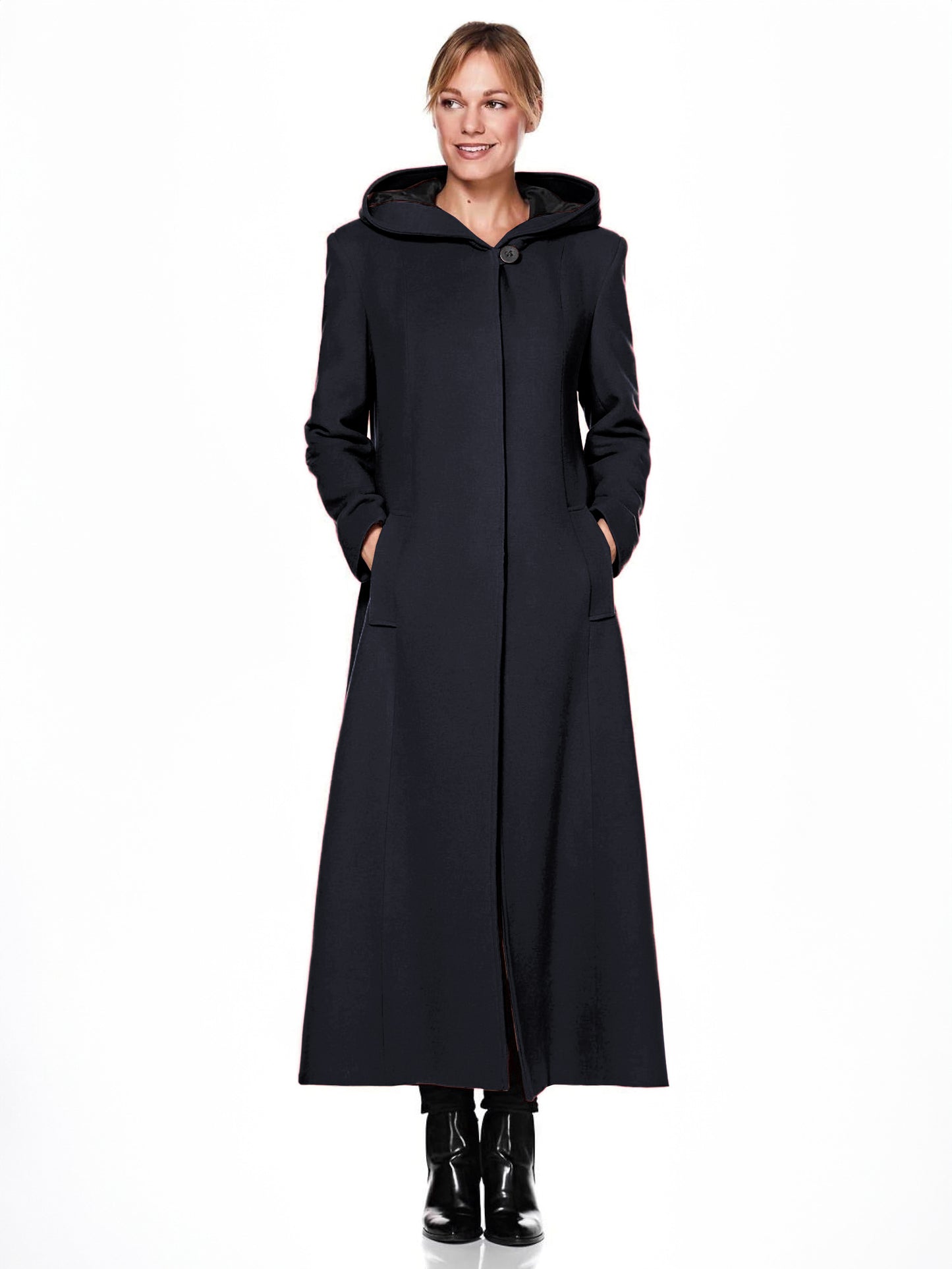 Women Wrap Coat Hooded Warmth Full Length Winter Maxi Wool Blend Coat 2026
