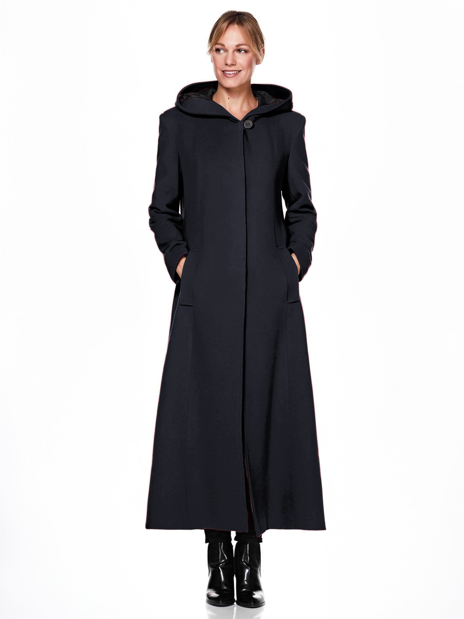 Women Wrap Coat Hooded Warmth Full Length Winter Maxi Wool Blend Coat 2026
