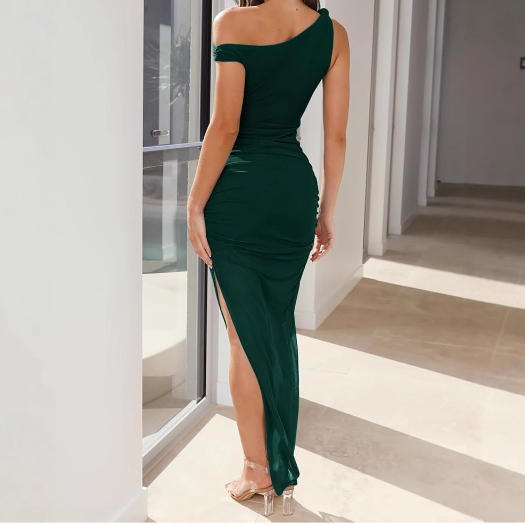 Off shoulder mesh high slit maxi dress