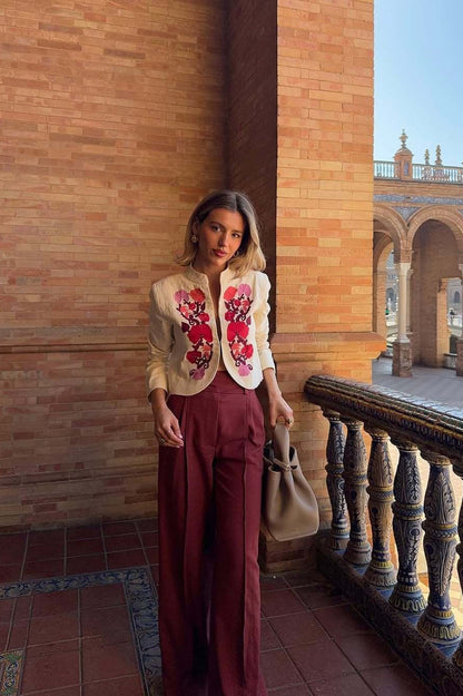 Embroidered Casual Blazer Coat