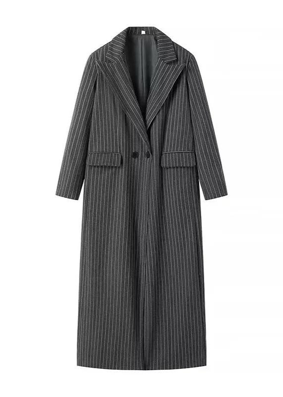 Pinstripe Long Woolen Coat - Elegant and Minimalist