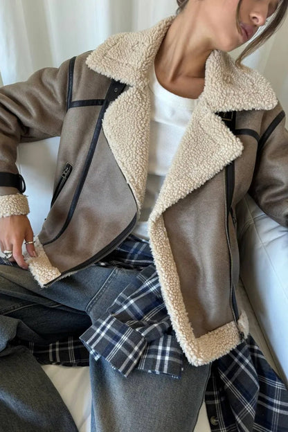 Vintage Patchwork Faux Suede Lapel Long Coat