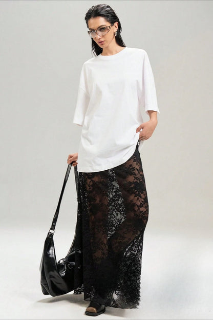 Solid Color Lace Bodycon High Waist Skirt