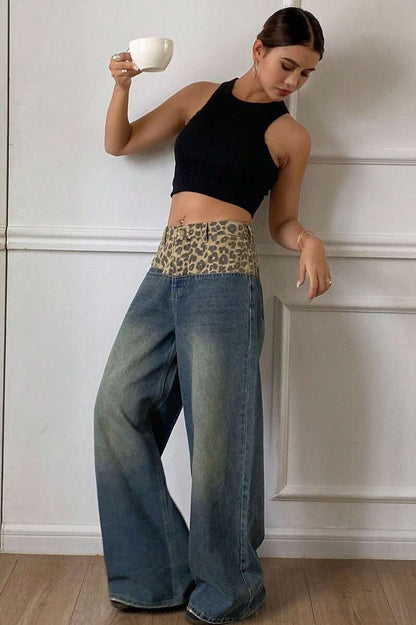 Vintage Leopard Patch Wide Leg Jean