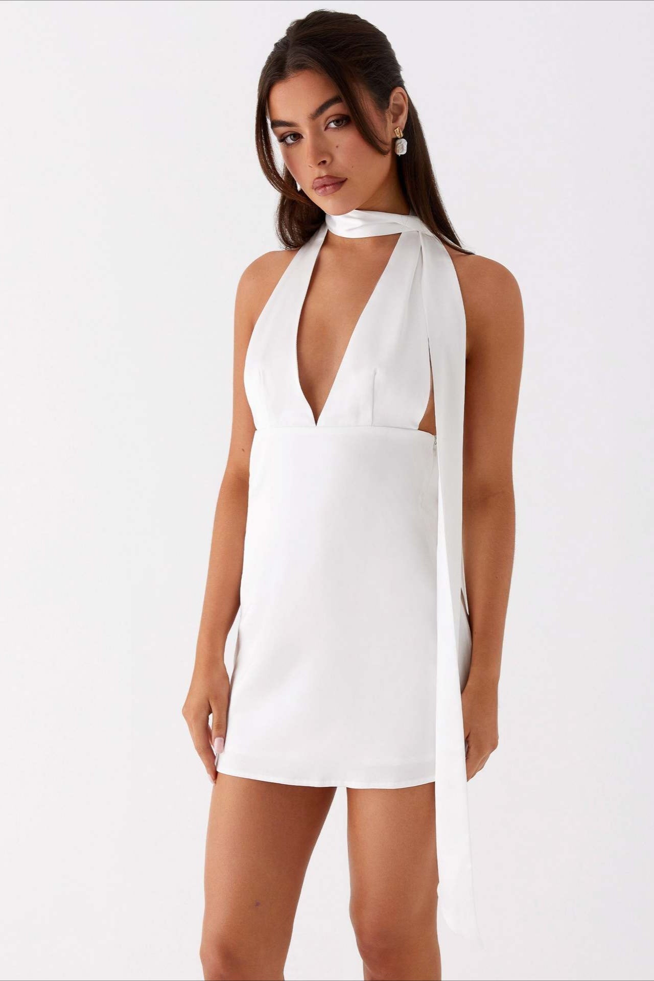 Deep V Backless Ribbon Cocktail Dress