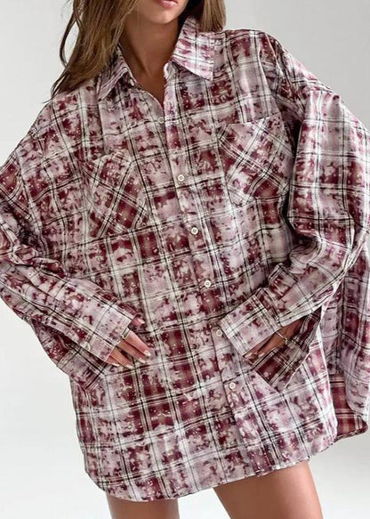 Vintage Plaid Oversized Shirt - Long Sleeve Casual Essential