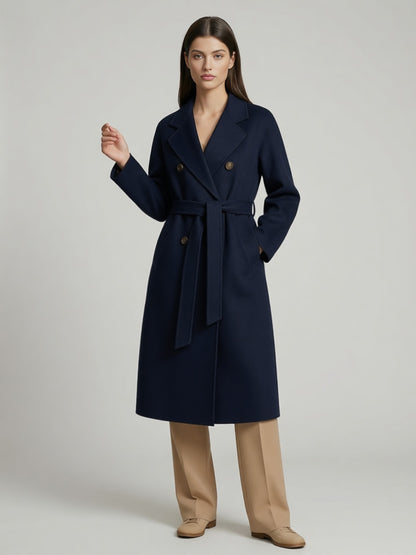 Wool Cashmere Blend Vintage A-line Coat With Classic Lapel And Belt For Women 2026