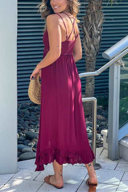 GARNET CROCHET TOP HIGH LOW DRESS