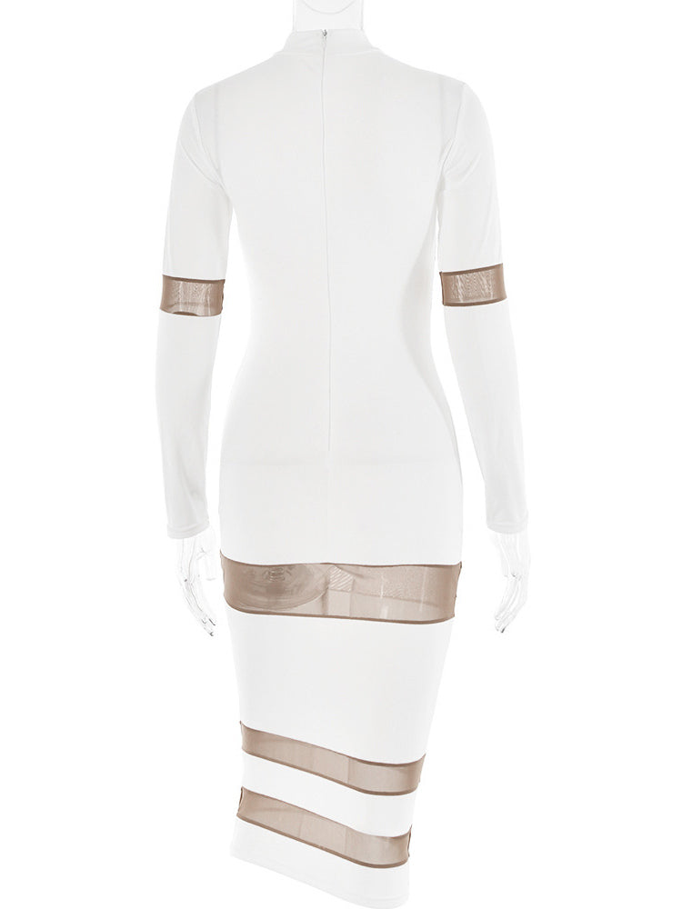 Mesh Patchwork Dress Long Sleeves See Through Party Bodycon Dresses