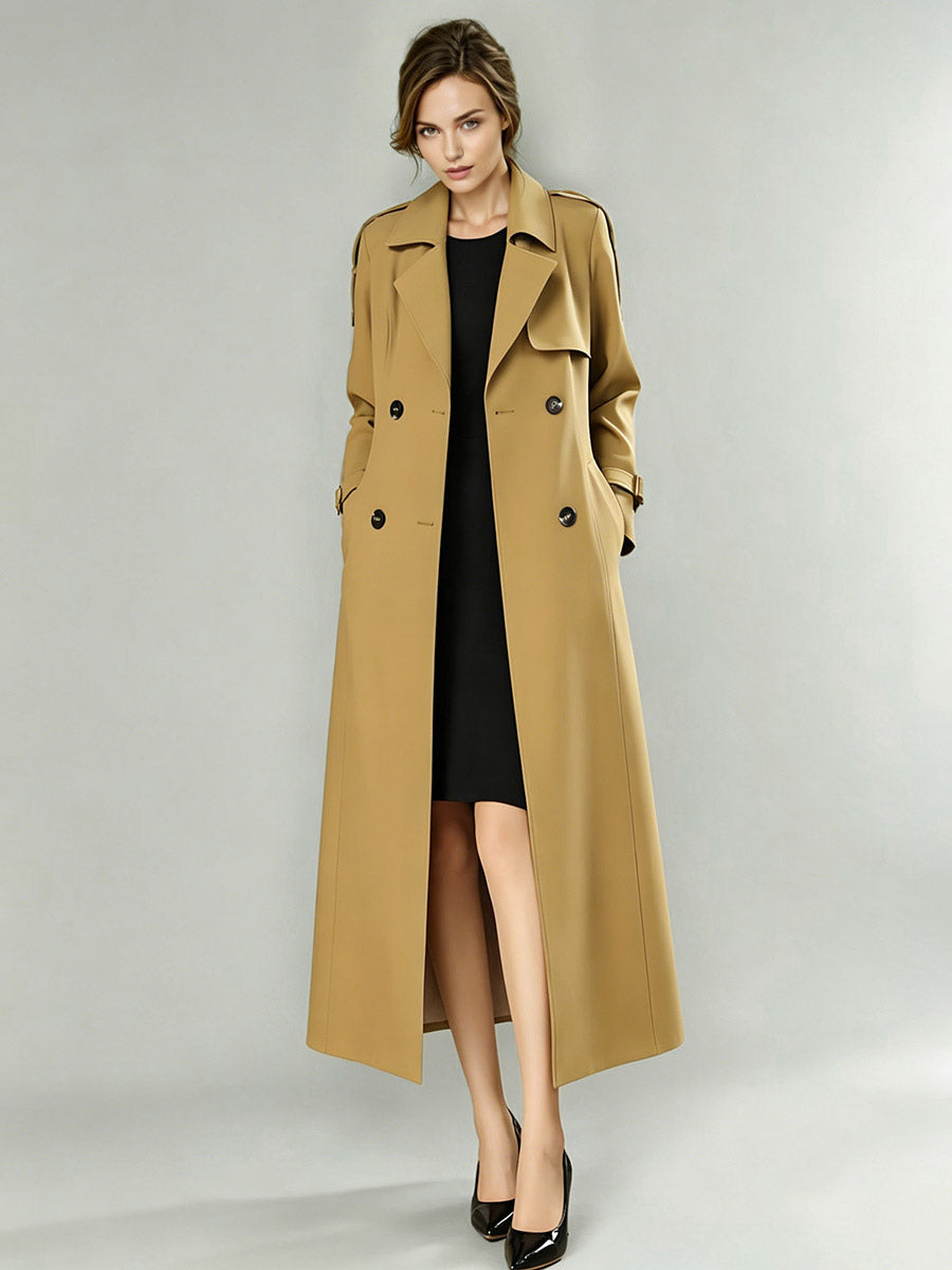 Trench Coat For Women Modern Turndown Collar Buttons Full Length Coat