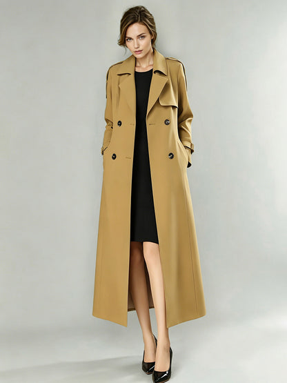 Trench Coat For Women Modern Turndown Collar Buttons Full Length Coat