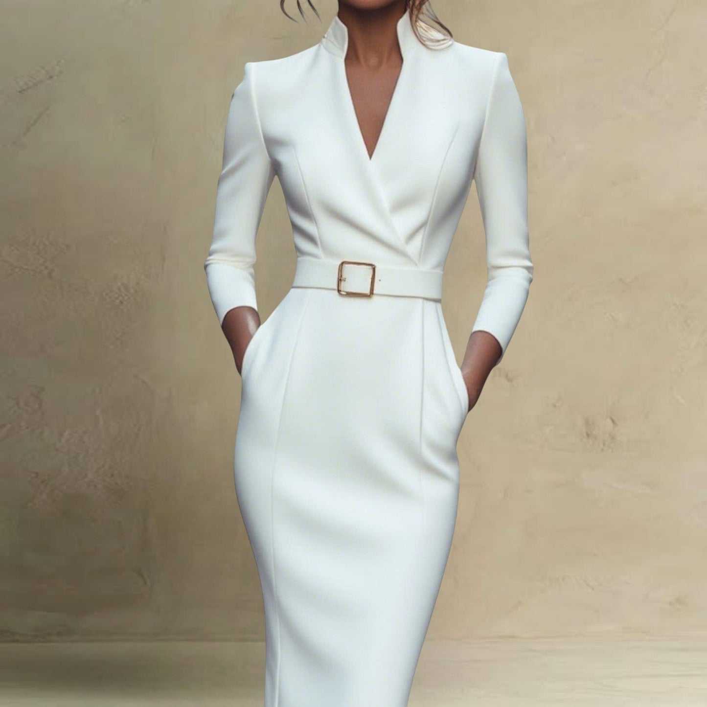 The Miriam — Belted Pencil Dress with Gold Buckle